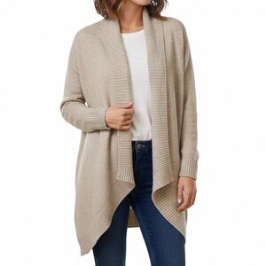 Willi Smith Lambs Wool Drape Cardigan Sweater Tan‎ Waterfall Cream Open-Front